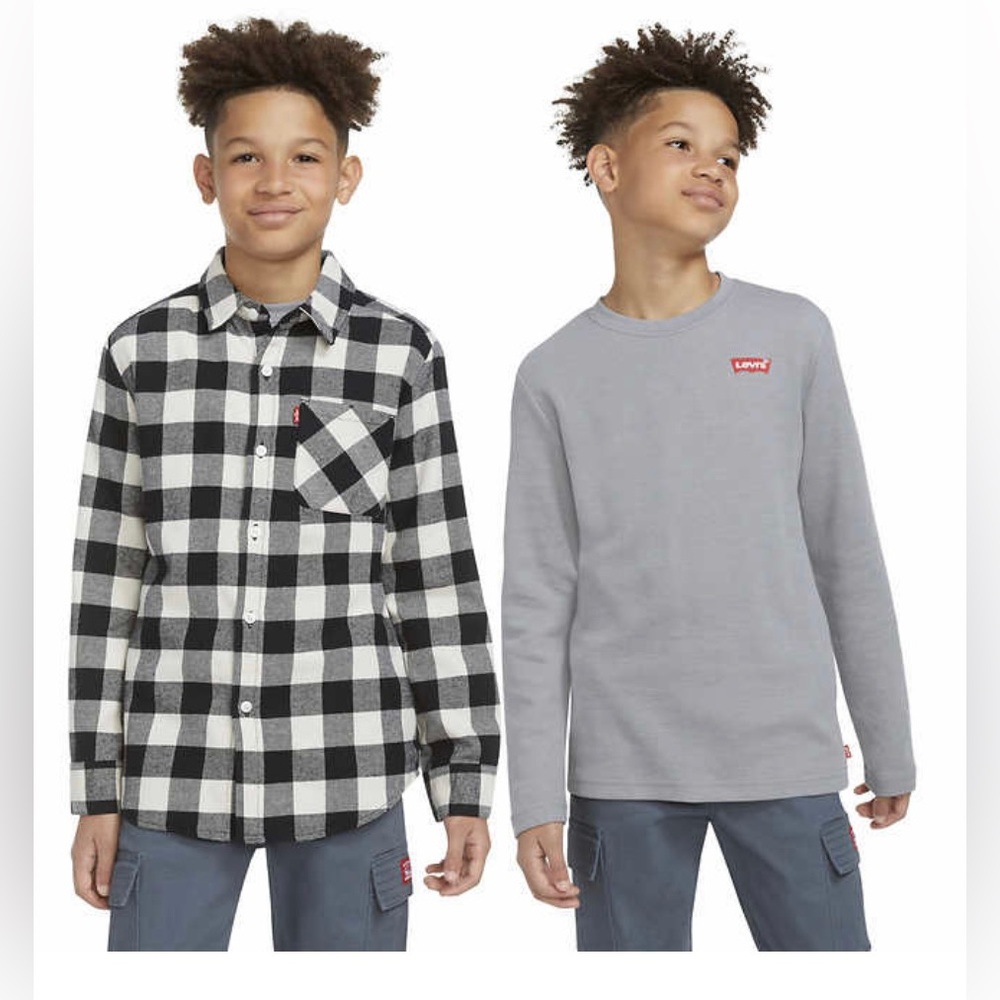 Levi's Youth Grey and Black Flannel & Thermal Top Set